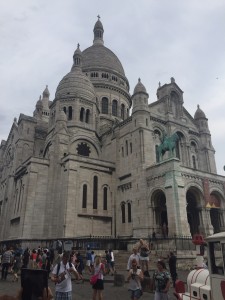 At the very top of the Montmartre Butte--the pinnacle of the city of Paris--stands the beautiful, imposing Sacre-Coeur Basilica, dedicated to the heart of Jesus, made of basalt excavated from thr city's own mines and, presumably like heart of the risen Christ, growing whiter with each passing day. The cathedral, built in ??, was a favorite of Josephine, who adopted Catholicism as well as Judaism in addition to the Pentecostal religion that brought her so much mirth--getting her kicked out of church for laughing--as a child in St. Louis. To get there, I eschewed the "Funicular" tram and climbed, instead, all 198 steps, as I imagine Josephine doing. She didn't come by those sculpted thighs sitting on her derriere.