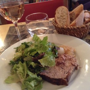Country pate came with caramelized onions, a green salad and a basket of bread -- delicious and a great bargain for 13 euros at Le Petite Parisienne, also in Montmartre.
