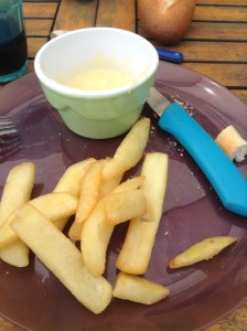 In Creuse, my hosts treated me to "Frites Creusoises," crunchy fries with a dipping sauce of melted cheese. Yum!