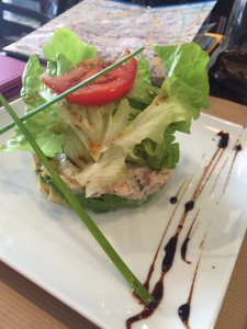 Real crabmeat mixed with chopped avocado and a light dressing, topped with lettuce and tomato, a perfect cold dish on an unseasonably hot Paris day. Also at Le Colibri, an unpretentious and inexpensive Montmartre café where the locals eat.